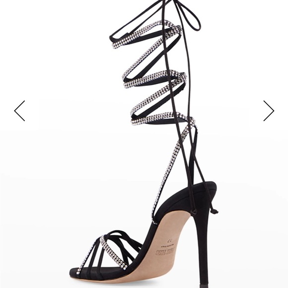 Paris Texas, black diamond crystal-embellished suede lace up sandals - Picture 3 of 4